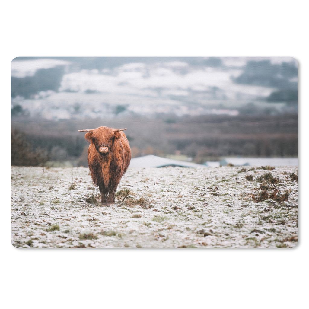 MuchoWow Mauspad Mousepad Schottischer Highlander - Schnee - Berg 27x18 cm - Mousepads - Maus Mat - Pad - Mausunterlage - Büroartikel - Desk Matten