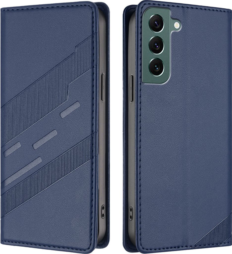 Hülle für Samsung Galaxy S22+ 5G, Kunstleder Brieftaschen Handyhülle mit Kartenfach und Standfunktion Blau