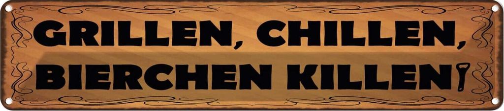 vianmo Blechschild 10x46 cm Grillen chillen Bierchen killen Spruch Zitat