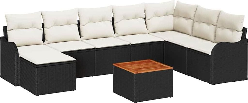 vidaXL Gartensofa-set mit Kissen 9 pcs Schwarz Poly-Rattan