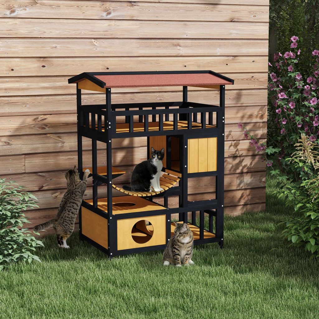 Drewniany domek dla kota PawHut z platformami, wiszący Zdjęcie produktu 