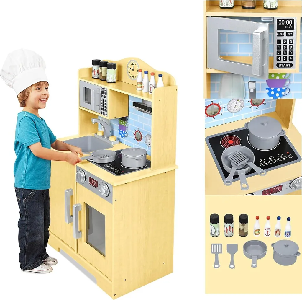 Cuisine de jeu en bois pour enfants avec évier et micro-ondes Type B