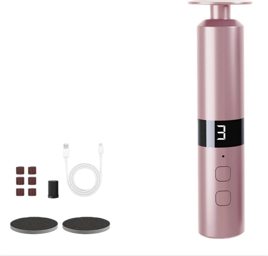 INF Wiederaufladbarer elektrischer Hornhautentferner mit 10 Schleifköpfen – 1800 mAh Rosa