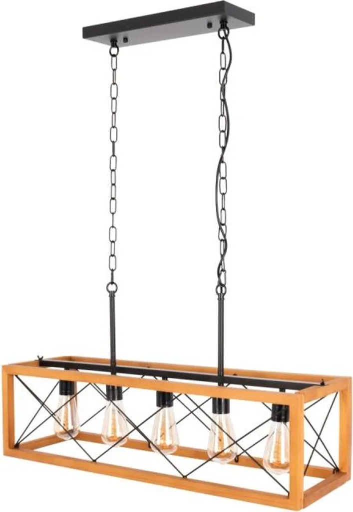 Lustre suspension vintage bois et métal 5 lumières Pandora pour salon