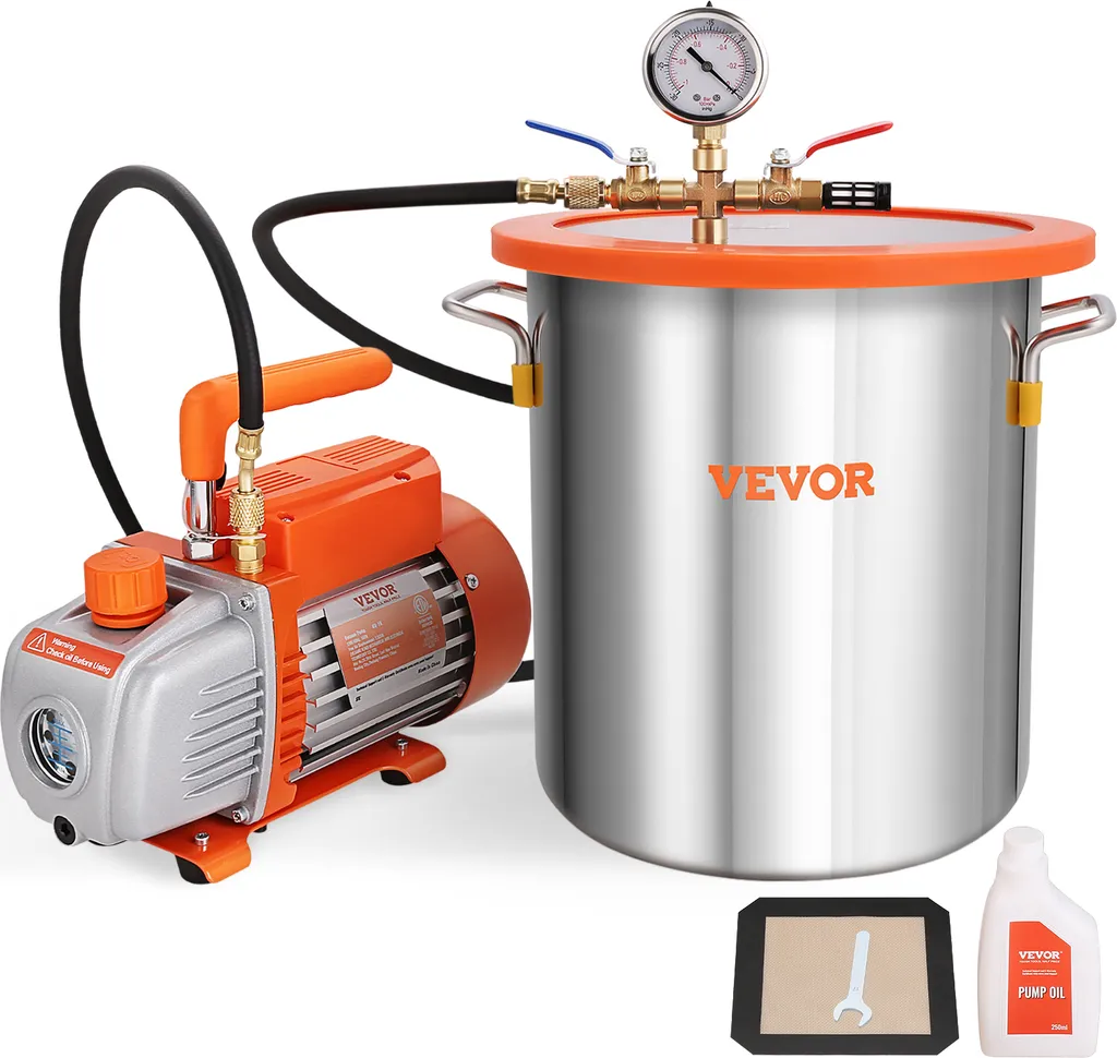 Kit Pompe à Vide HVAC et Chambre de Dégazage 19L pour Résine et Silicone