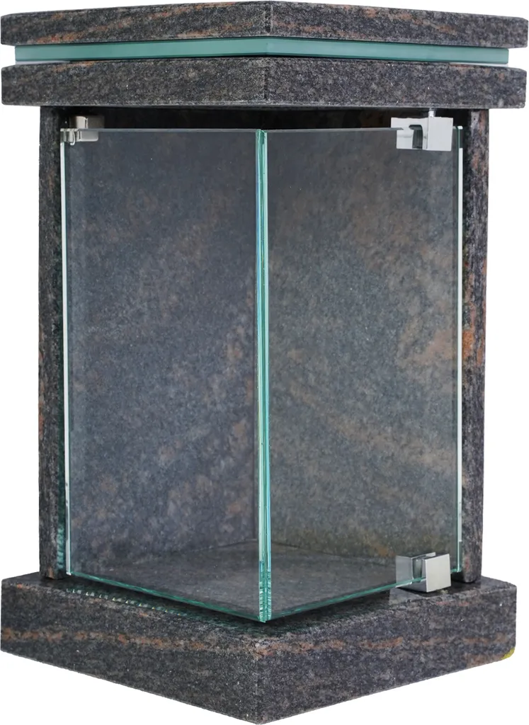 Lampe funéraire carrée porte d'angle en granit gneiss massif 20x12cm