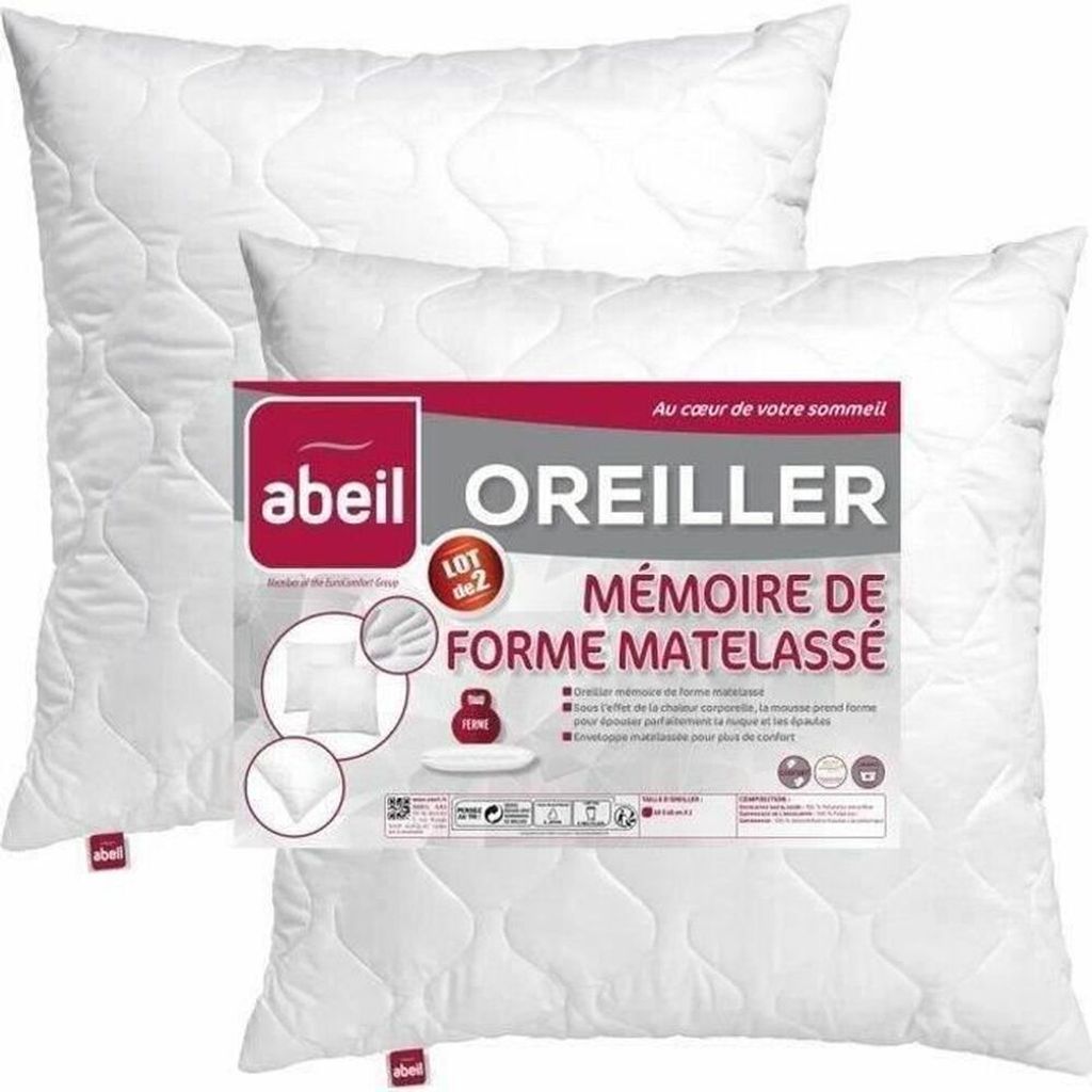 2 gesteppte Memory-Schaum-Kissen 60 x 60 cm – Weiß Produktbild 