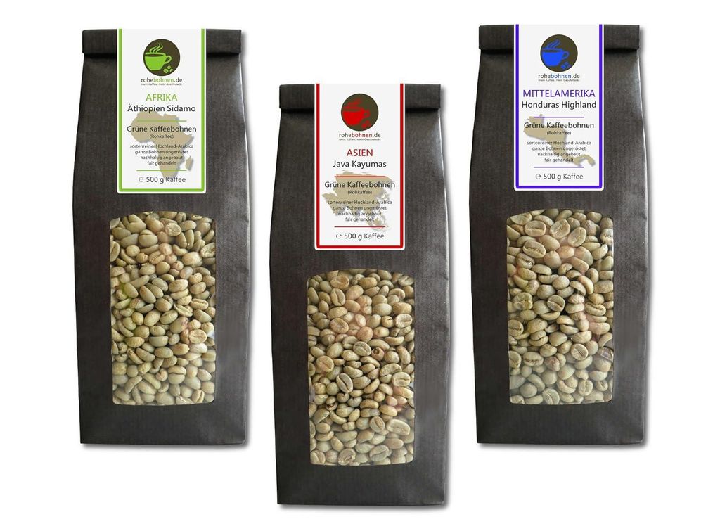 Rohkaffee - Grüner Kaffee Äthiopien, Java, Honduras Sparpack 3x500g