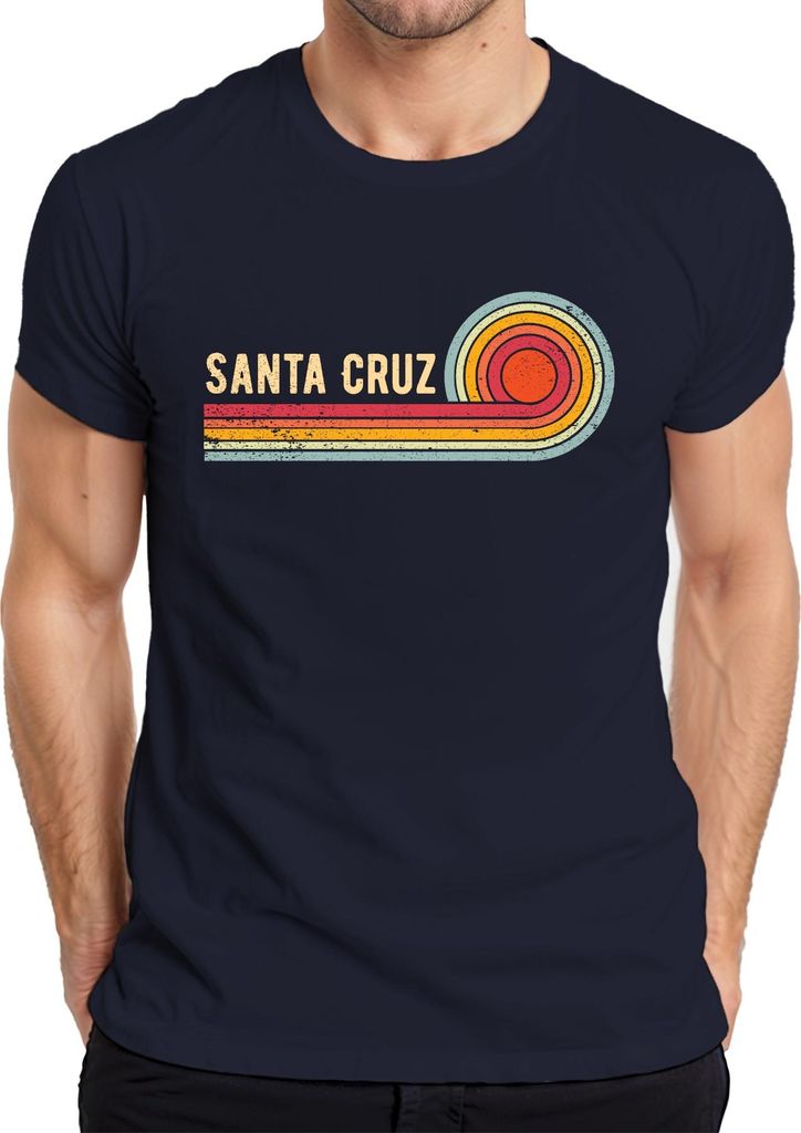 SANTA CRUZ Retro Vintage Surf Sonne Strand Kalifornien Wellen Herren T-Shirt, Navy, XL