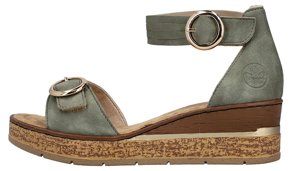 Rieker Damen Sandalette mit Fesselriemen und Keilabsatz 63780, Größe:39 EU, Farbe:Grün