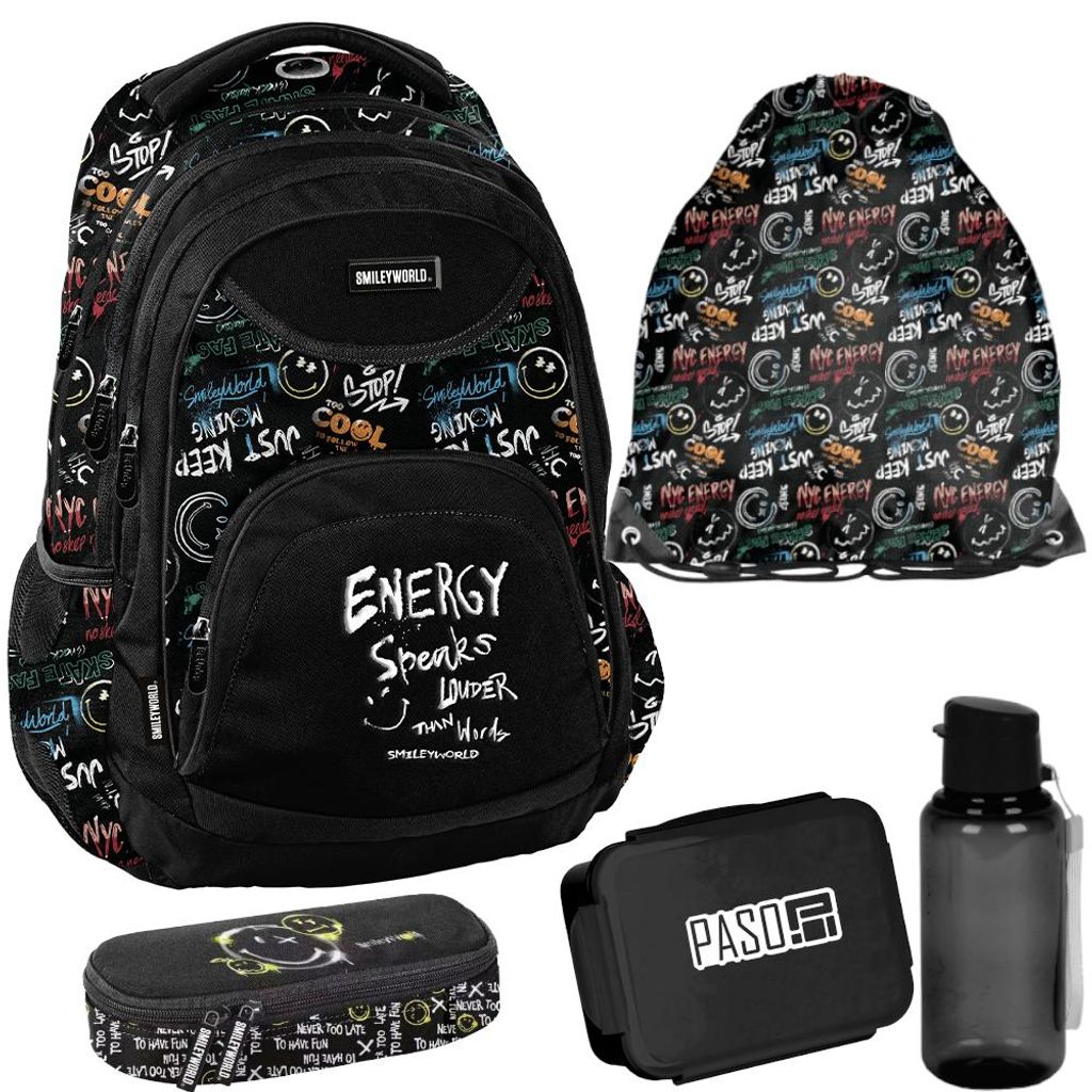 BeUniq Schulrucksack Set 5-teilig SMILEY für Jugendliche Produktbild 
