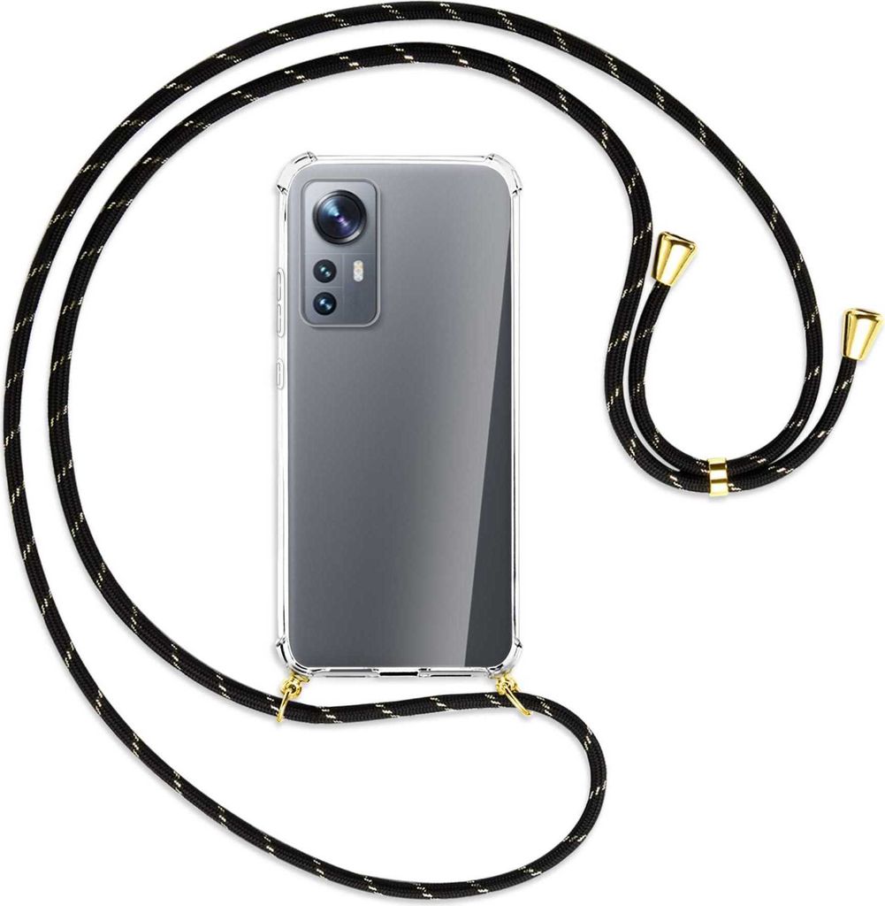 Handykette Backcover-Schutzhülle mit Band (Metall goldfarben) für Xiaomi 12 - schwarz/gold
