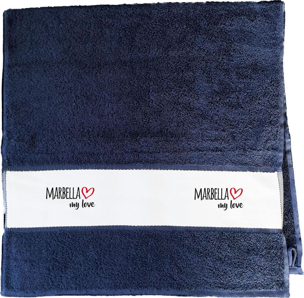 Huuraa Handtuch Marbella my love 50x100cm French Navy Baumwolle Handtuch Geschenkidee