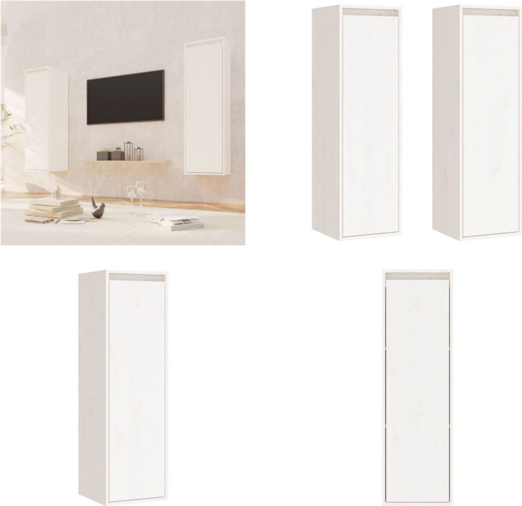 vidaXL Wandschränke 2 Stk. Weiß 30x30x100 cm Massivholz Kiefer - Hängeschrank - Hängeschränke - Wandschrank - Wand-TV-Schrank