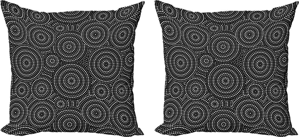 ABAKUHAUS Schwarz und weiß Kissenbezug Set (2Stück), Konzentrische punktierte Kreise, die von der australischen aborginial Kunst inspiriert werde...