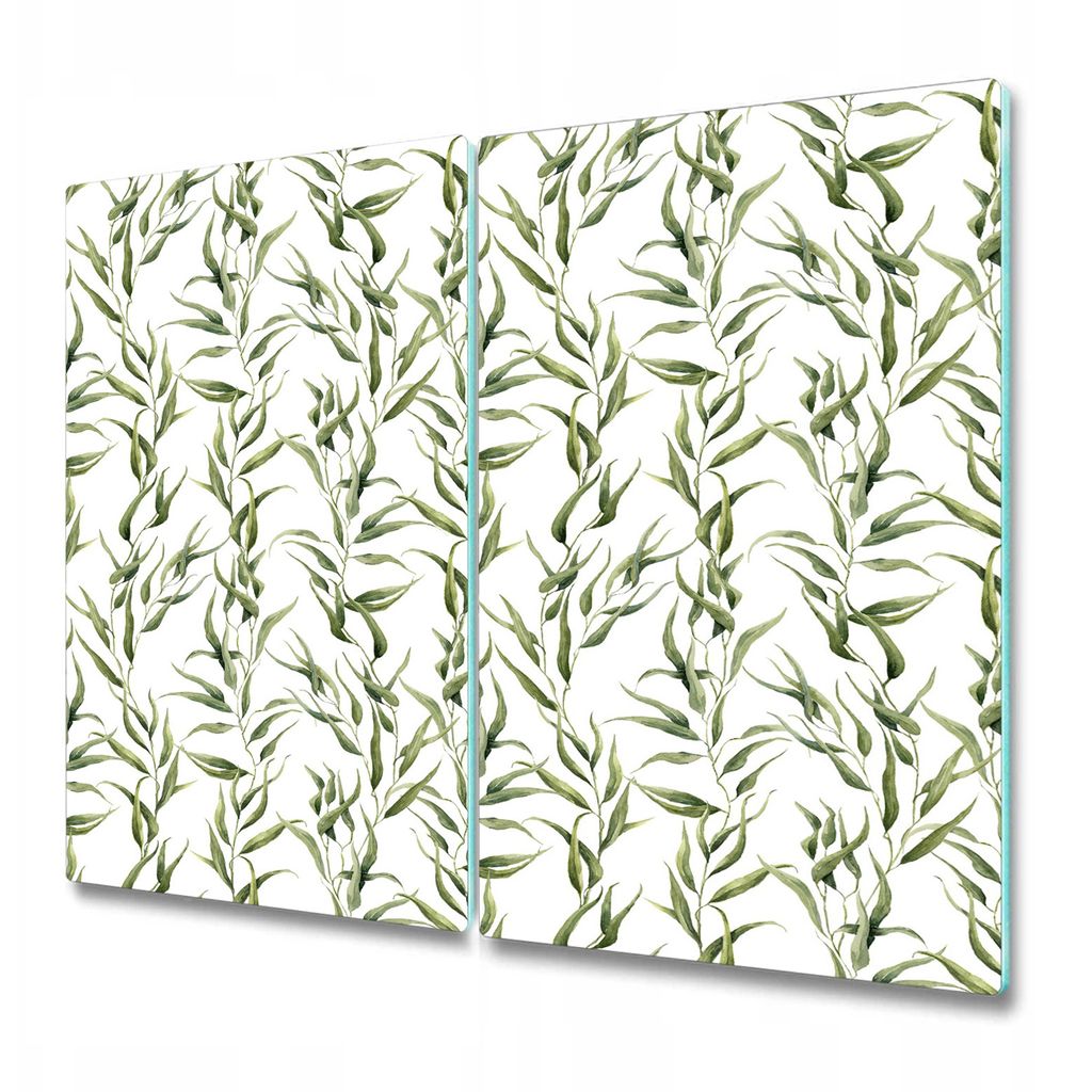 Küchenteller - Schneidebrett Glas - Herdabdeckung - Eukalyptus-Blätter Grün