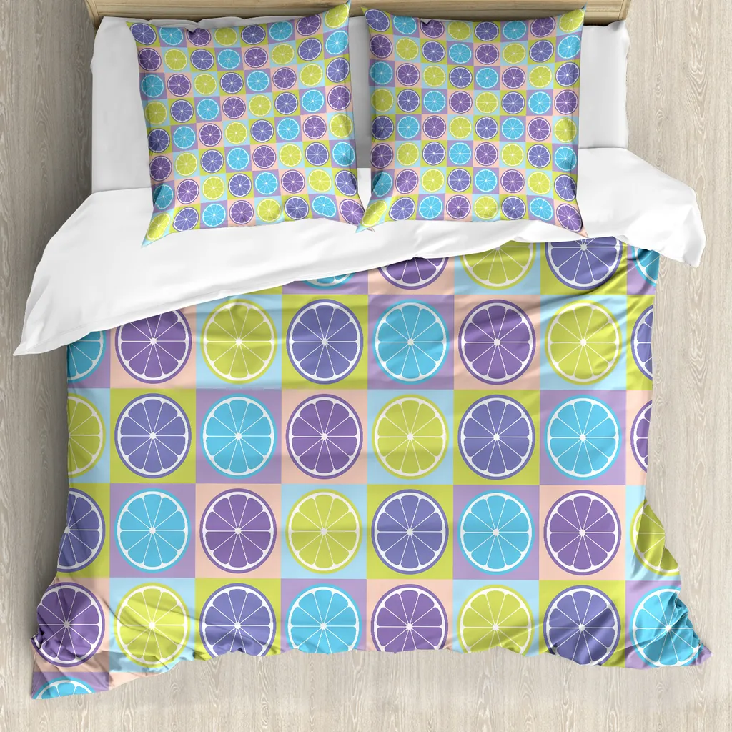 Set Letto ABAKUHAUS 200x200 Limone Citrus Astratto Verde Viola