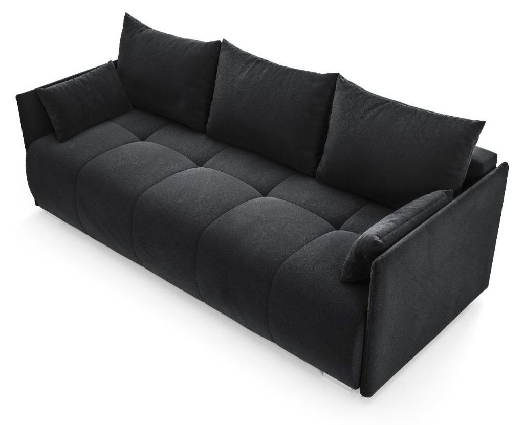 Wohnero24 NESSA Sofa mit Schlaffunktion 191x142 cm – Schlafsofa Schwarz 3-Sitzer mit Bettkasten