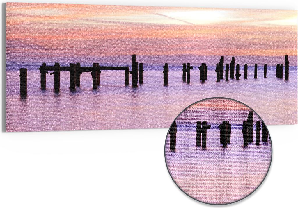 DEQORI Hybrid Leinwand Bild 125x50 cm 'Stille Wasserträume' Wandbild Glas flach modern