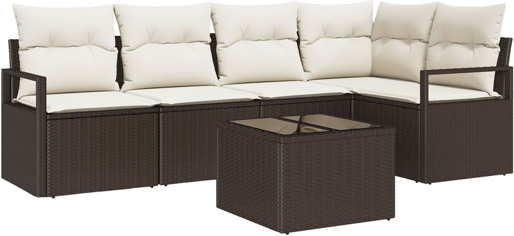 Möbel-Stil 5-teiliges Garten-Sofa-Set mit Kissen Grau Poly Rattan, 2-Sitzer Garten-Sofa mit Kissen Braun Poly Rattan - Gartensofas "2025"566754
