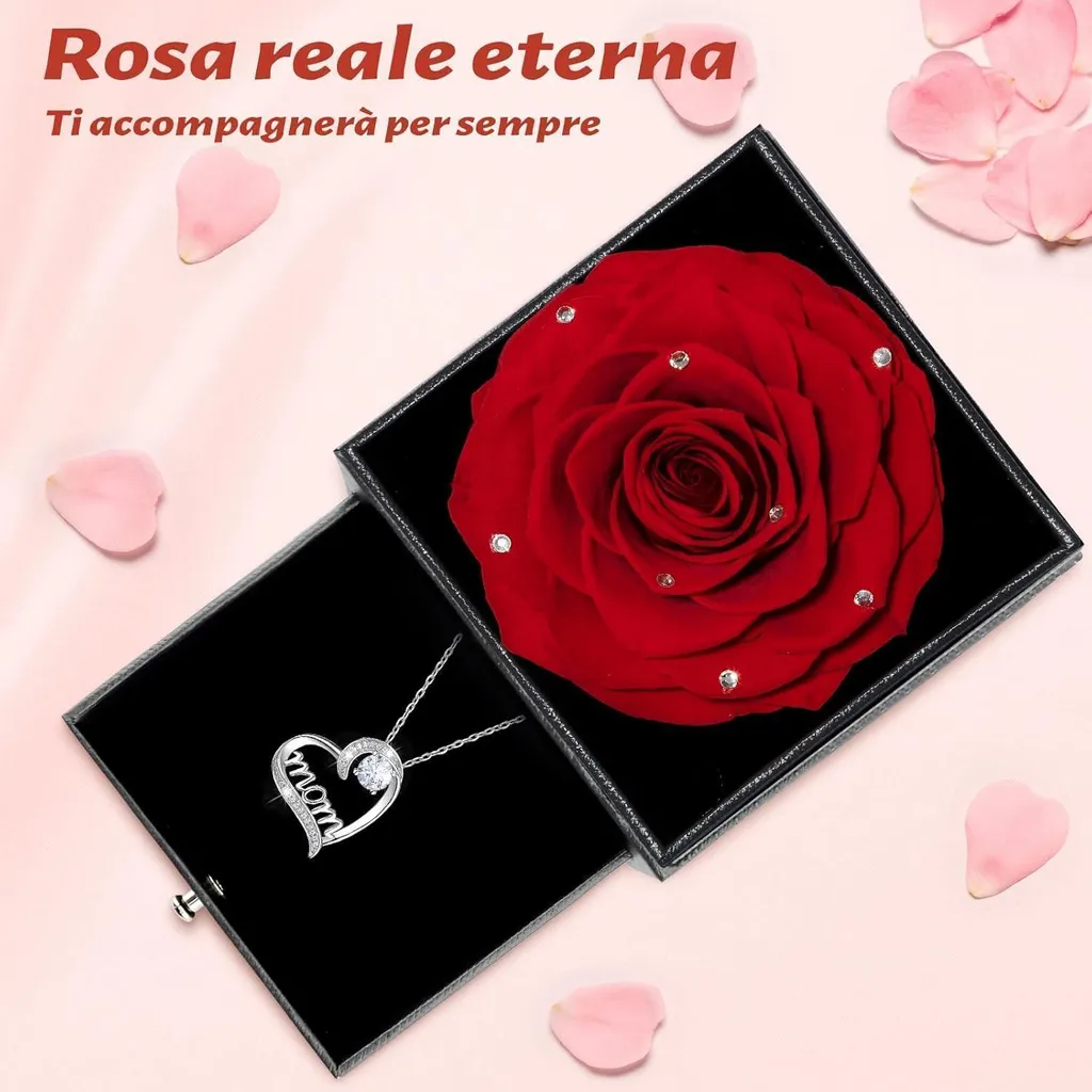 Idée Cadeau Durable : Collier Argent 925 Maman et Rose Rouge Éternelle - 2
