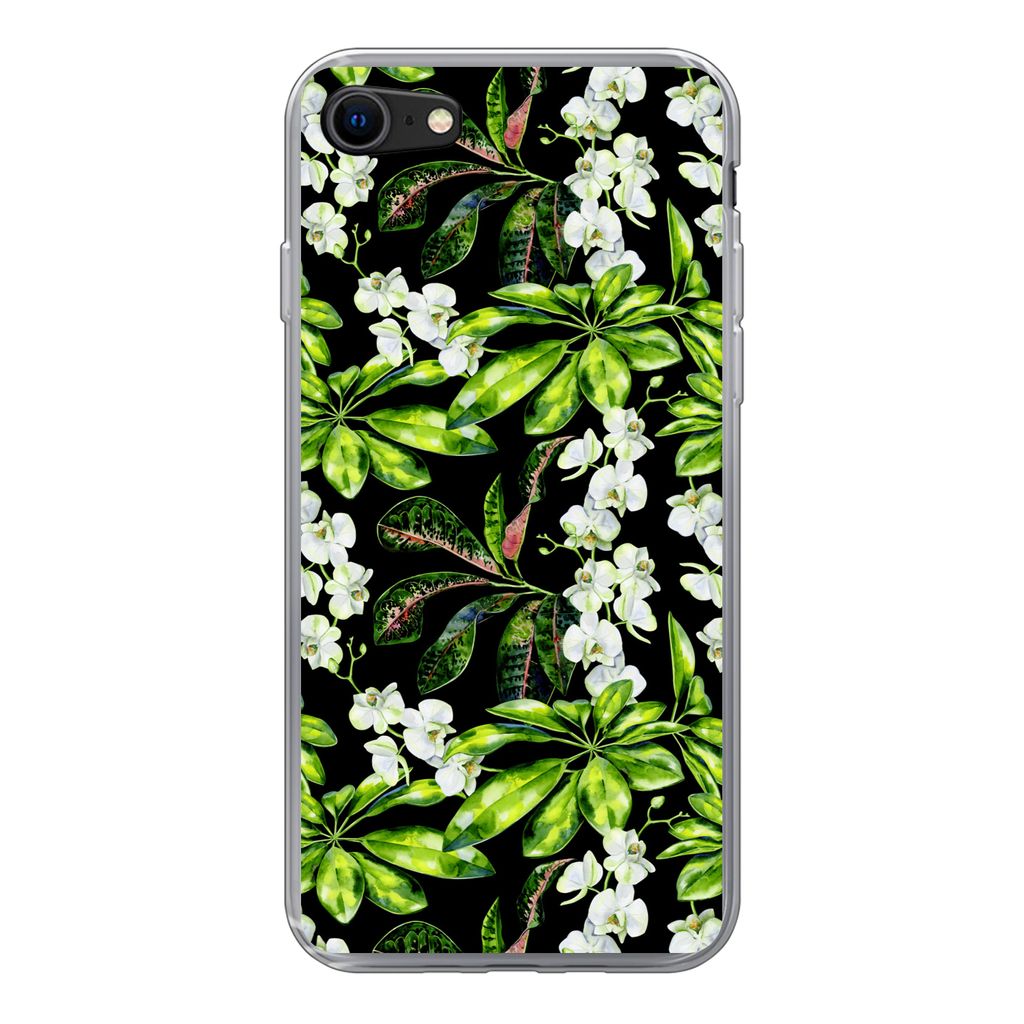 MuchoWow Handyhülle Schutzhülle Hülle für iPhone SE 2022 Blatt - Orchidee - Muster Silikon Softcase Handy Hülle - Schutzhülle