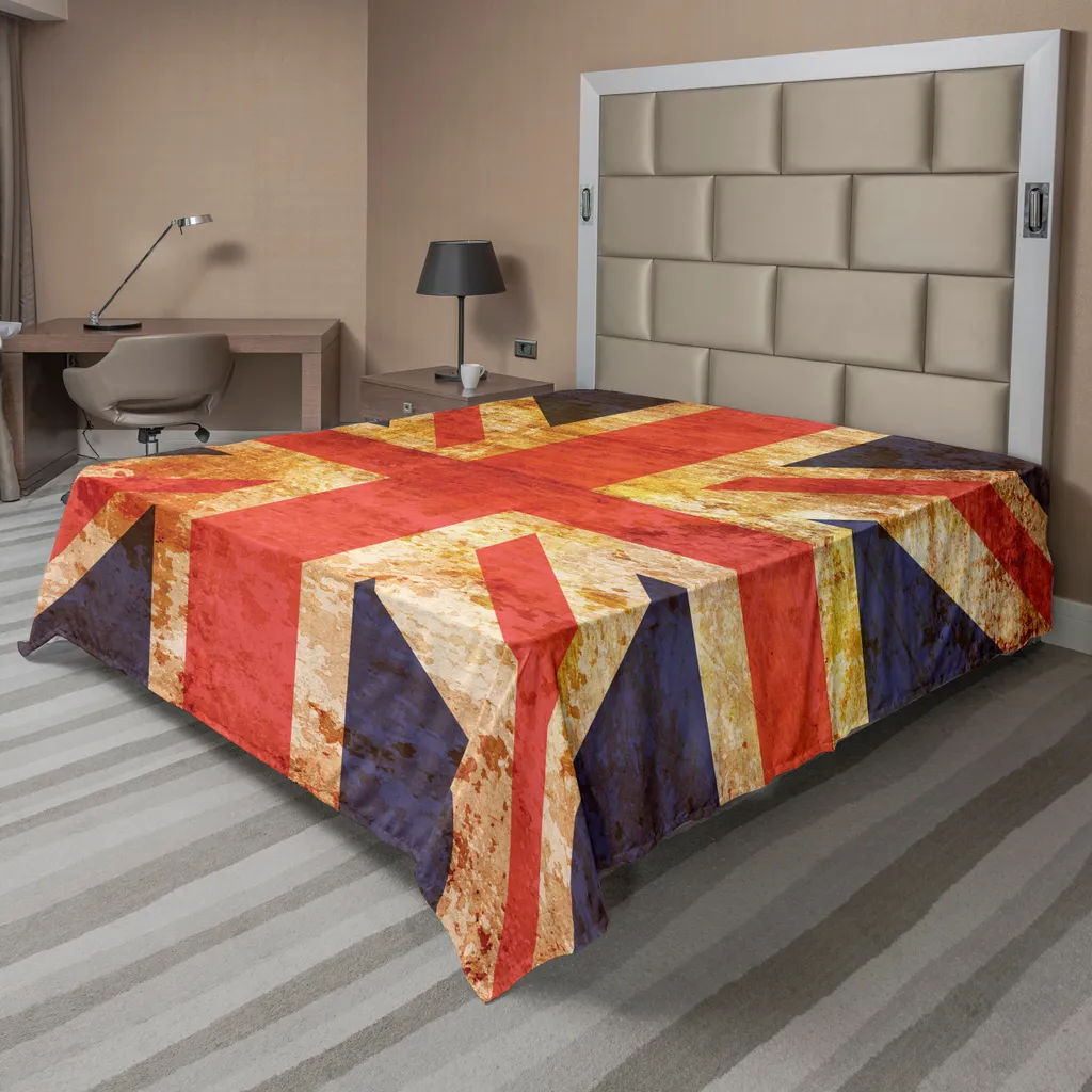 Drap plat Union Jack ABAKUHAUS en microfibre douce 244 x 205 cm Bleu