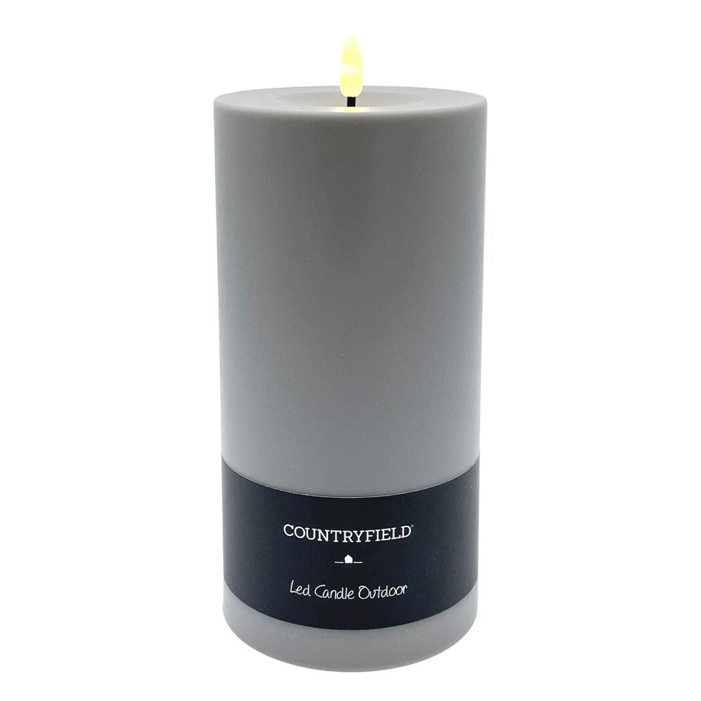 Countryfield LED Kerze Patio grau Außen 3D-Flamme Timer 10x22,5cm