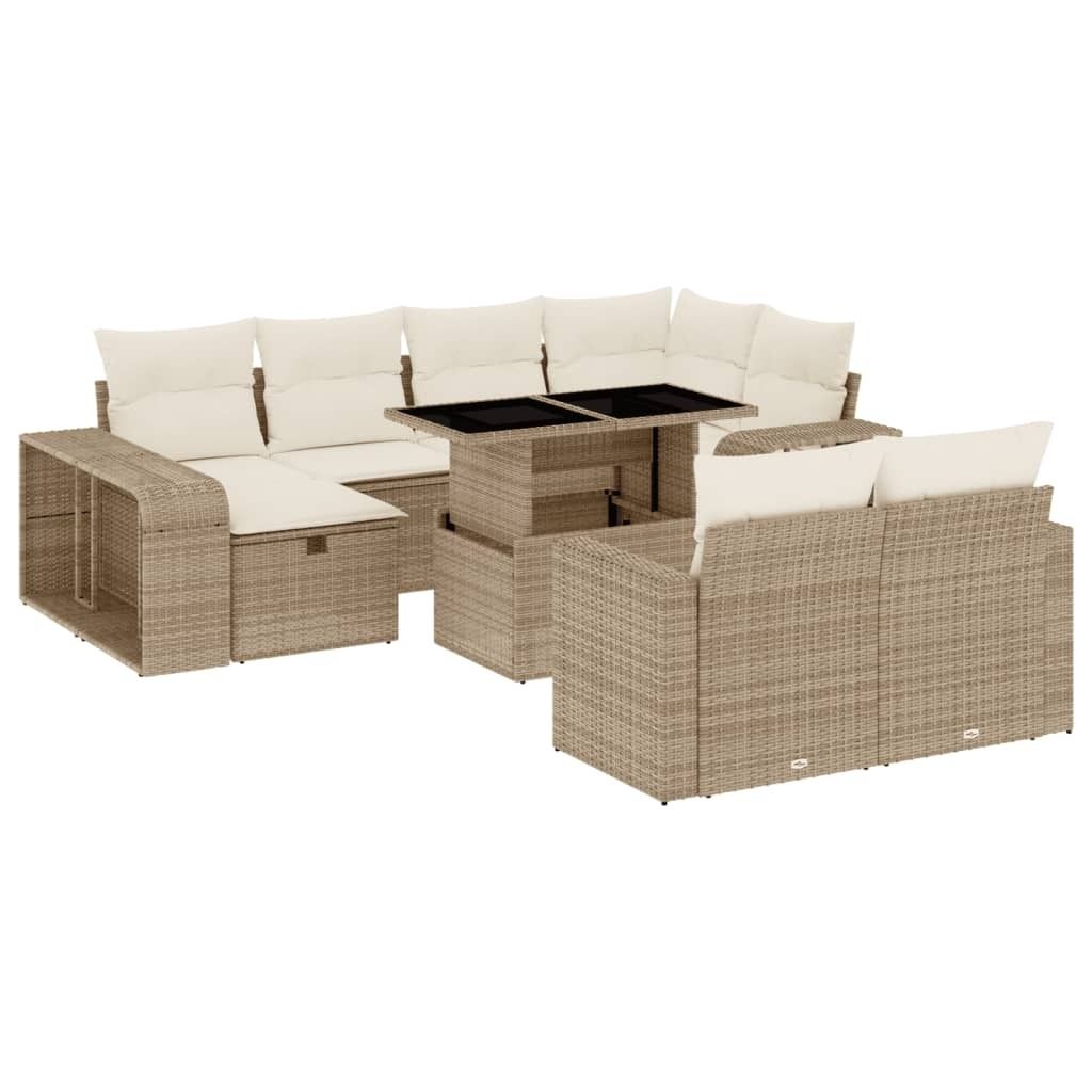 vidaXL 11-tlg. Garten-Sofagarnitur mit Kissen Beige Poly Rattan