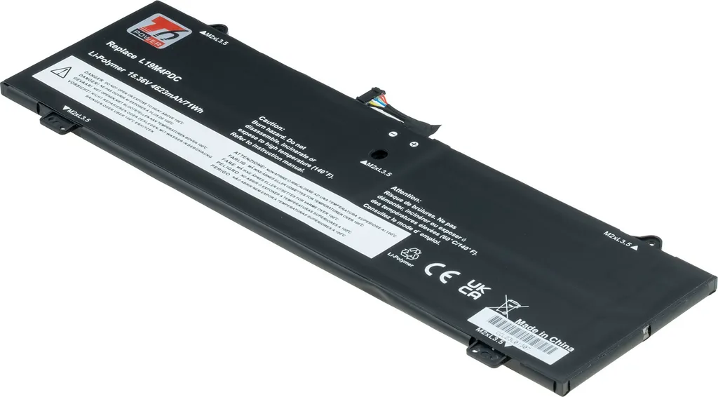 Batteria T6 Power per laptop Lenovo, numero di parte L19L4PDC, Li-Poly, 15,36 V, 4623 mAh (71 Wh), nero