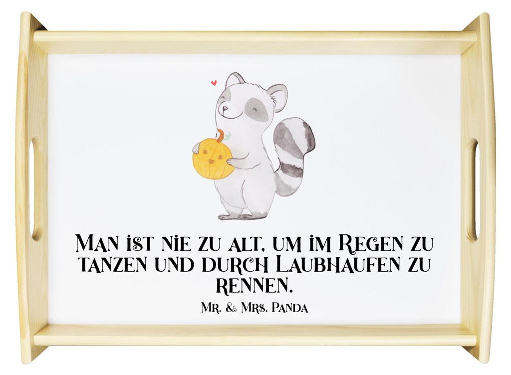 Mr. & Mrs. Panda betttablett Waschbär Kürbis - Weiß - Geschenk, Süßes Sonst Gibt's Saures, Trick Or Treat, Dekotablett, Halloween, Servierplat...