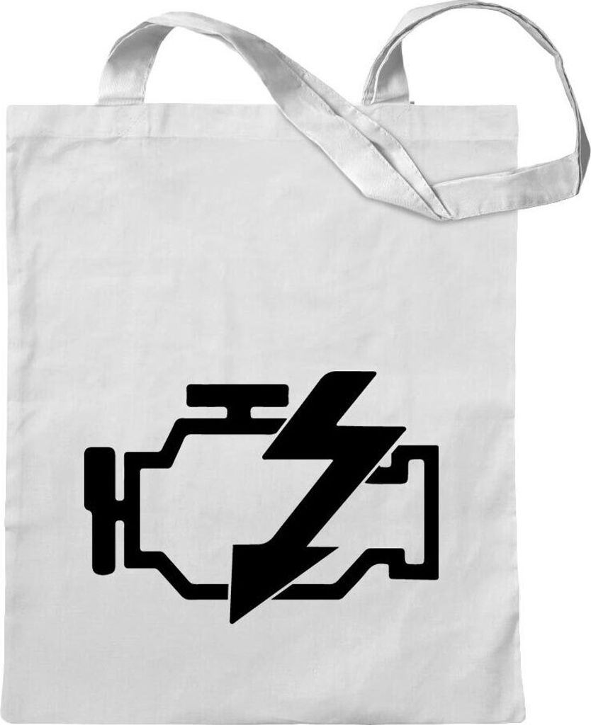 Kiwistar - Baumwolltasche - weiss - Motorkontrollleuchte - Tragetasche Stoffbeutel Umhängetasche Langer Henkel