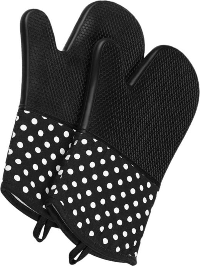 INF 300°C Lange Mikrowellenhandschuhe Hitzebeständig Silikon 2er Set Schwarz