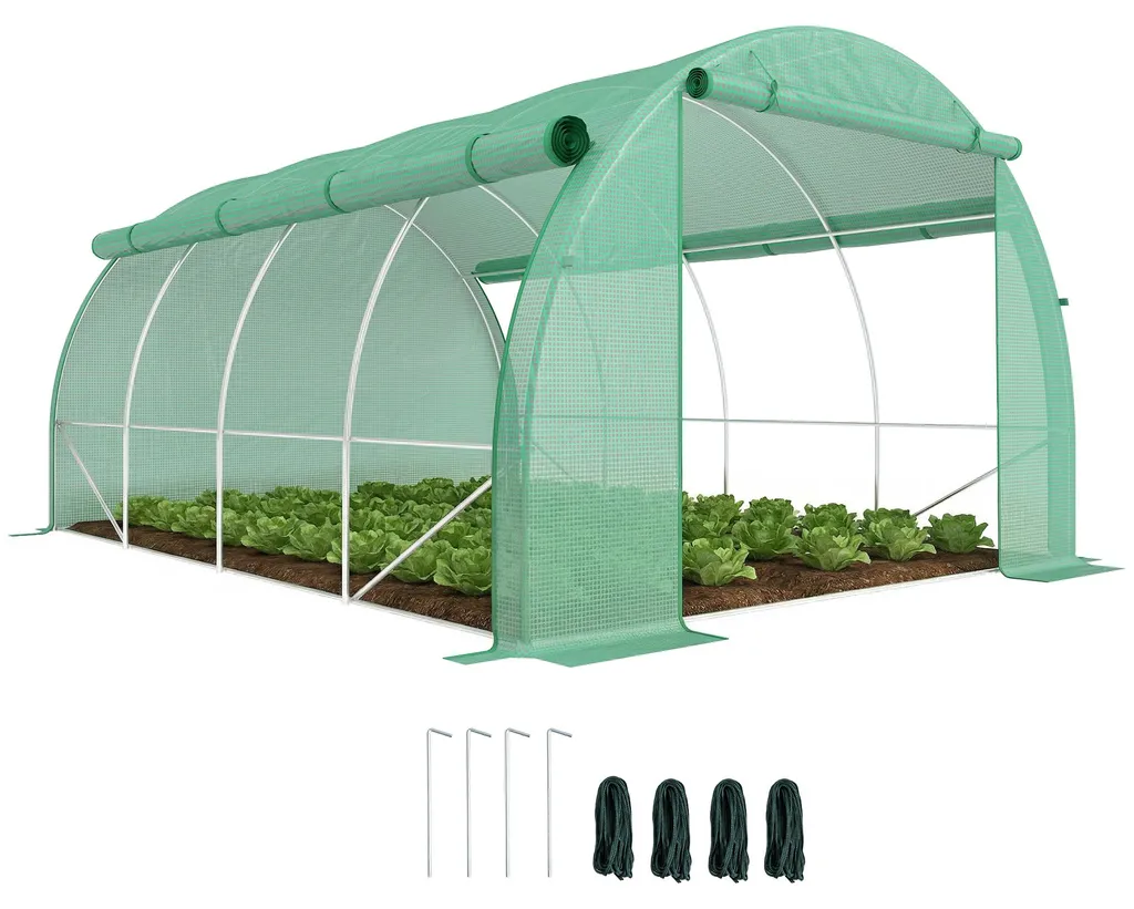 Grande serre de jardin maraîchère Outsunny tunnel 12m² avec bâche verte