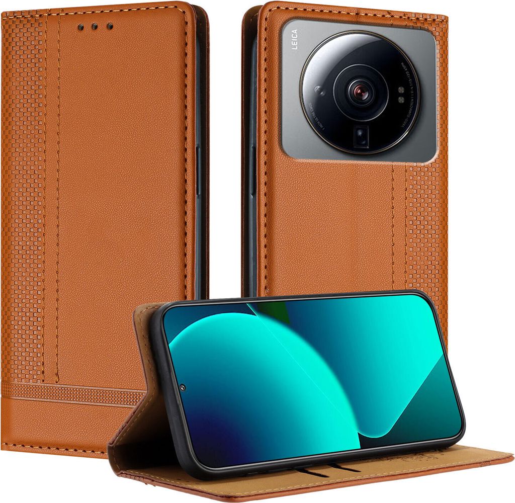 Handyhülle für Xiaomi 12S Ultra Leder Flip Klappbare Schutzhülle mit Standfunktion Braun