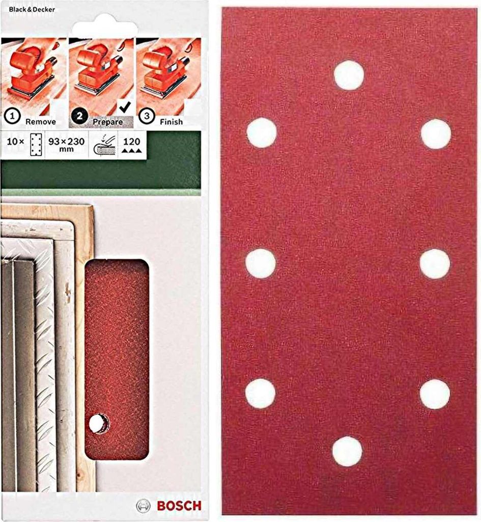 Bosch Klett Schleifblatt 10 Stück 93 x 230 mm, 120 für Black & Decker Schwingschleifer