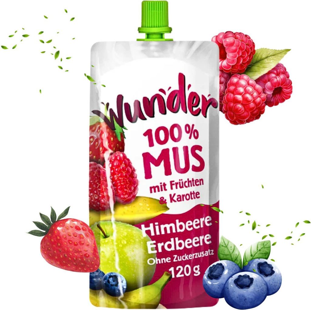 WUNDER Quetschie Mus 12 x 120g Himbeere, Erdbeere, Produktbild 
