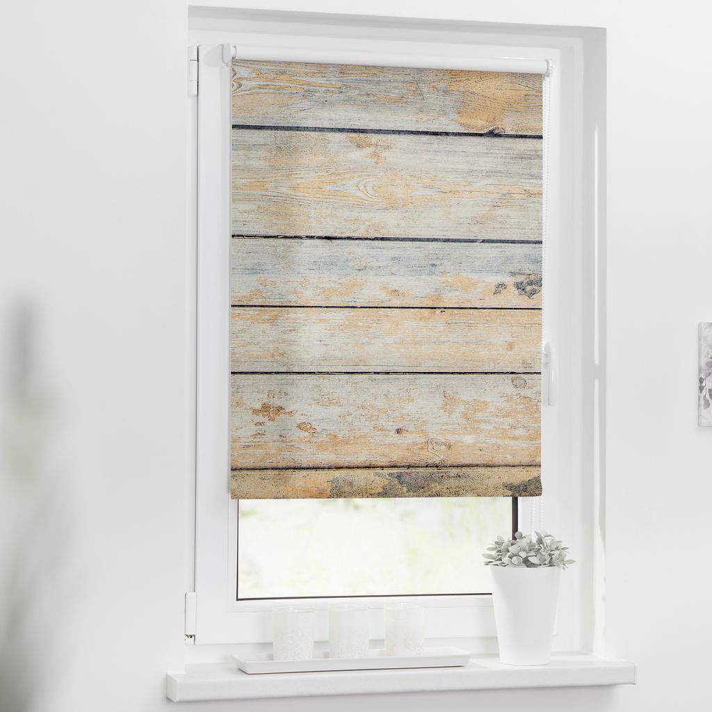 Rollo Klemmfix, ohne Bohren, blickdicht, Bretter Shabby - 100 x 150 cm (B x L