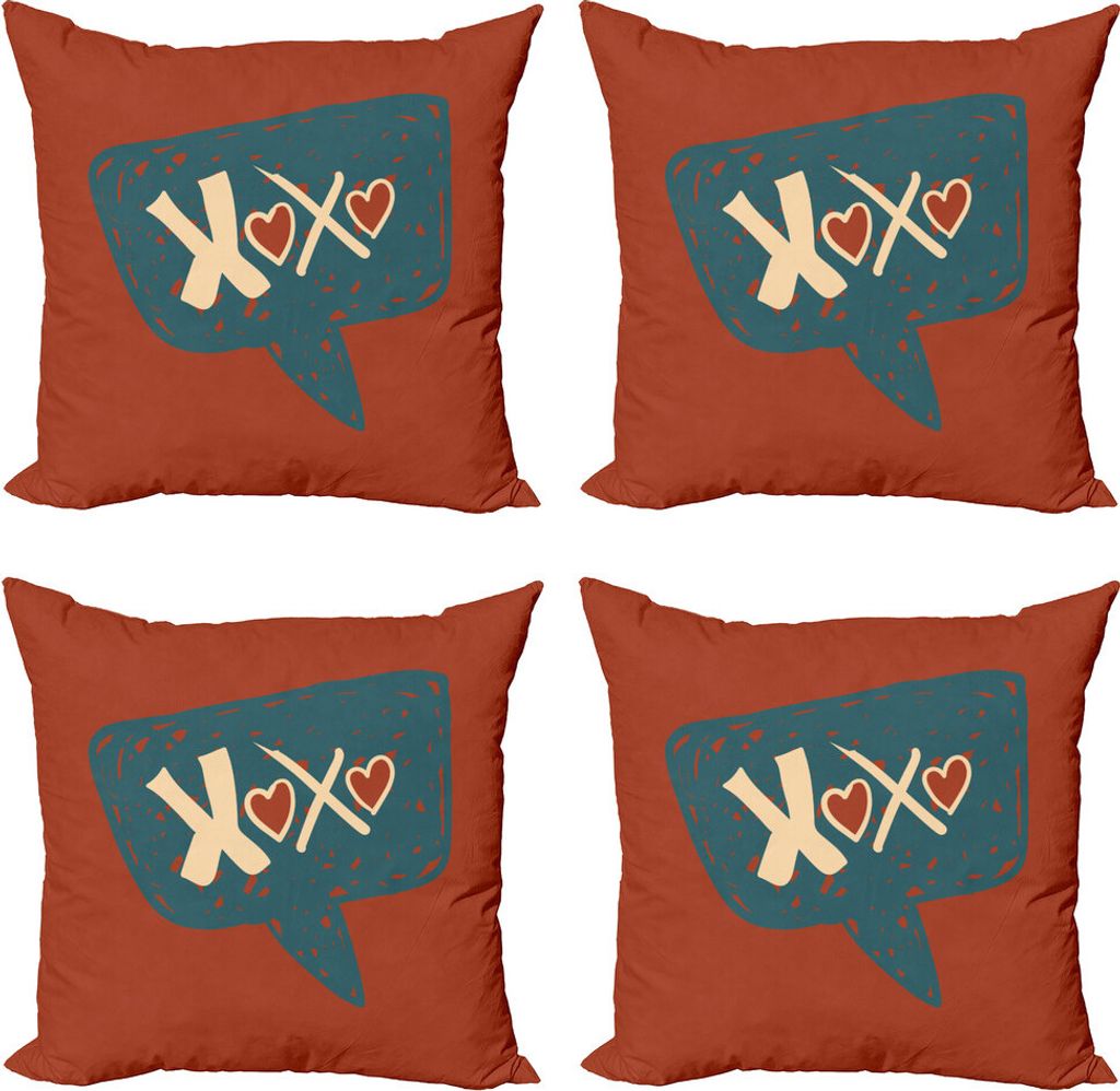 ABAKUHAUS XOXO Kissenbezug Set (4 Stück), Akronym in Speech Bubble Liebe, Moderner Doppelseitiger Digitaldruck, 40 cm x 40 cm, Grau Teal Paprika