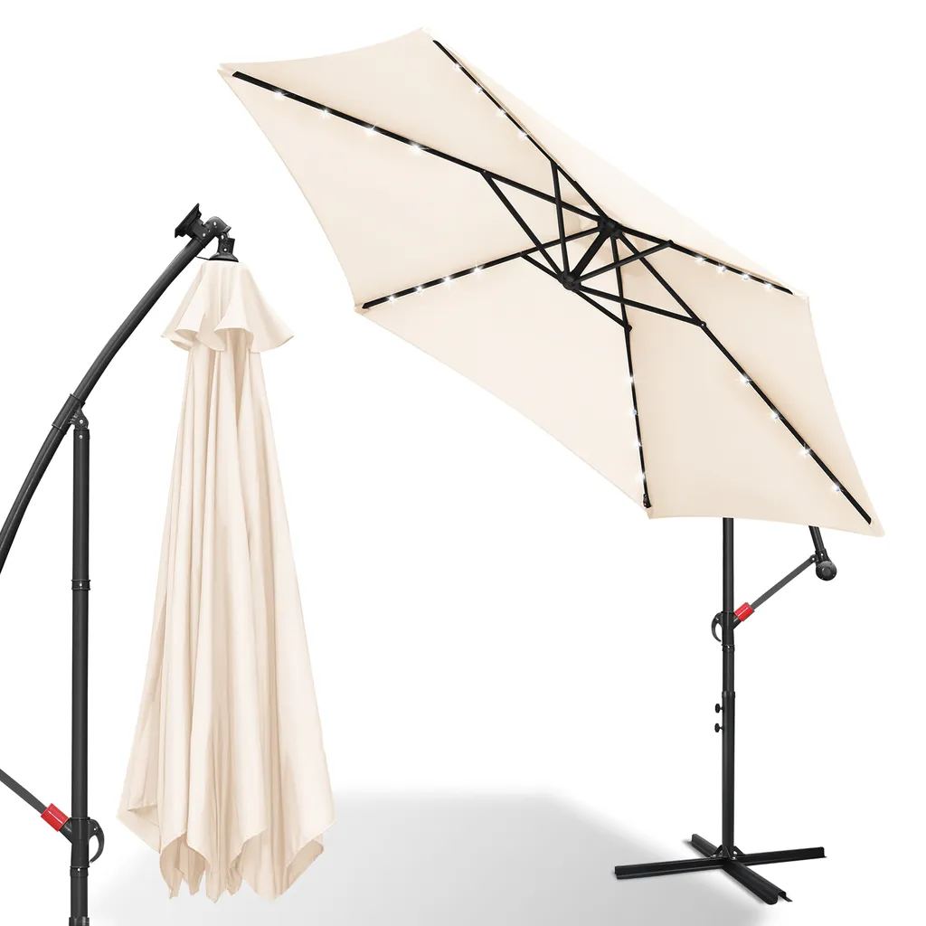 Ombrellone Hengda Ombrellone a braccio laterale 350 cm con LED, protezione UV, manovella - Beige