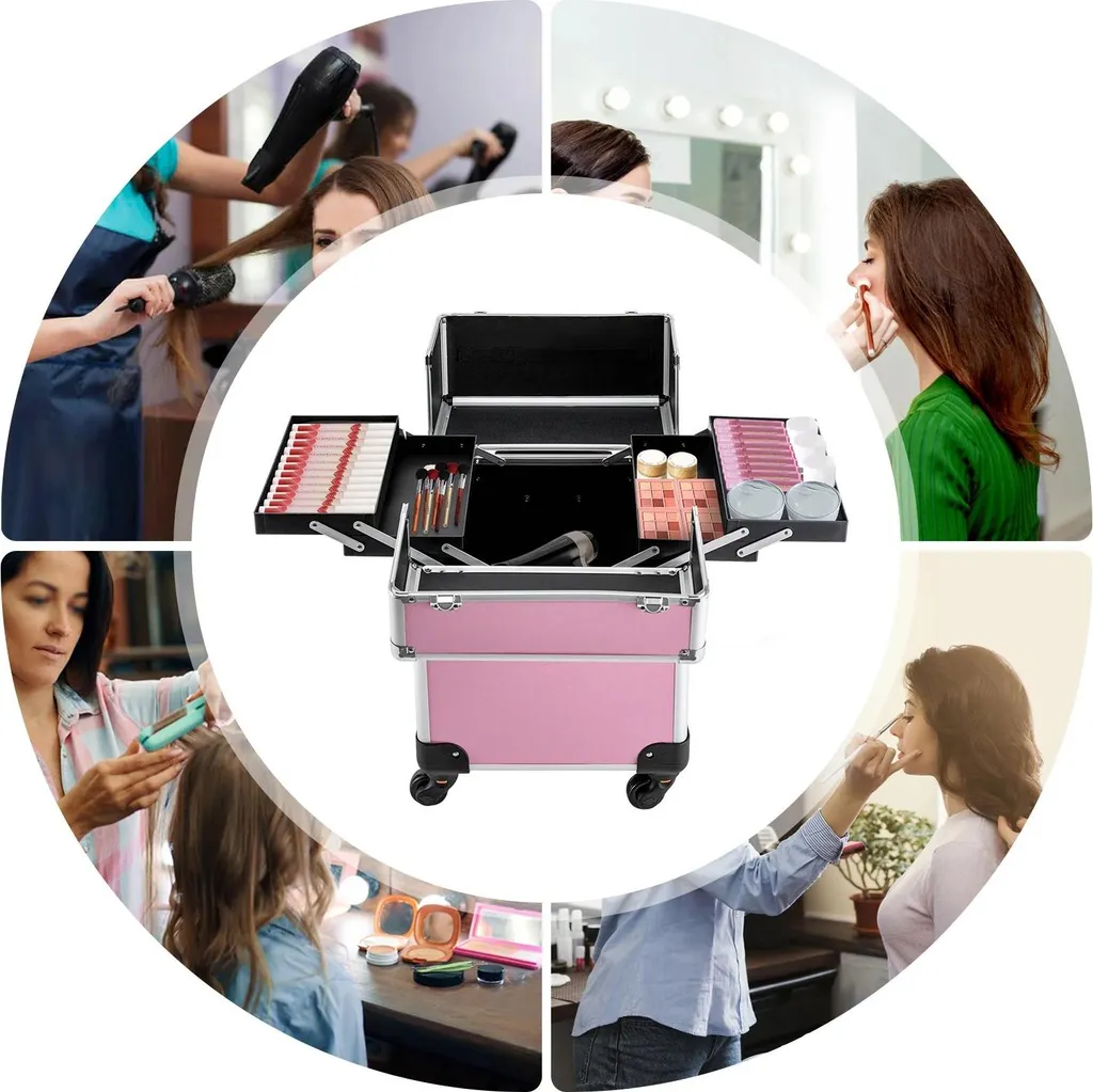 Mallette de Maquillage Trolley à Roulettes 360° et Manche Télescopique