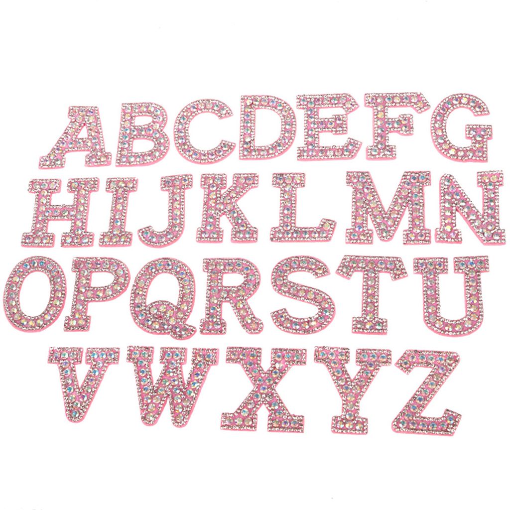 26 Teile/satz Exquisite Strass Dekoration Kleidung Patches Alphabet AZ Bügeln Bohrer Aufkleber für Zuhause-Rosa