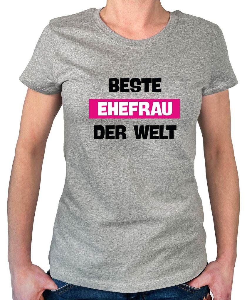 Huuraa Damen T-Shirt Beste Ehefrau der Welt XS Sport Grey Bio Baumwolle Fairtrade Damenshirt Geschenkidee