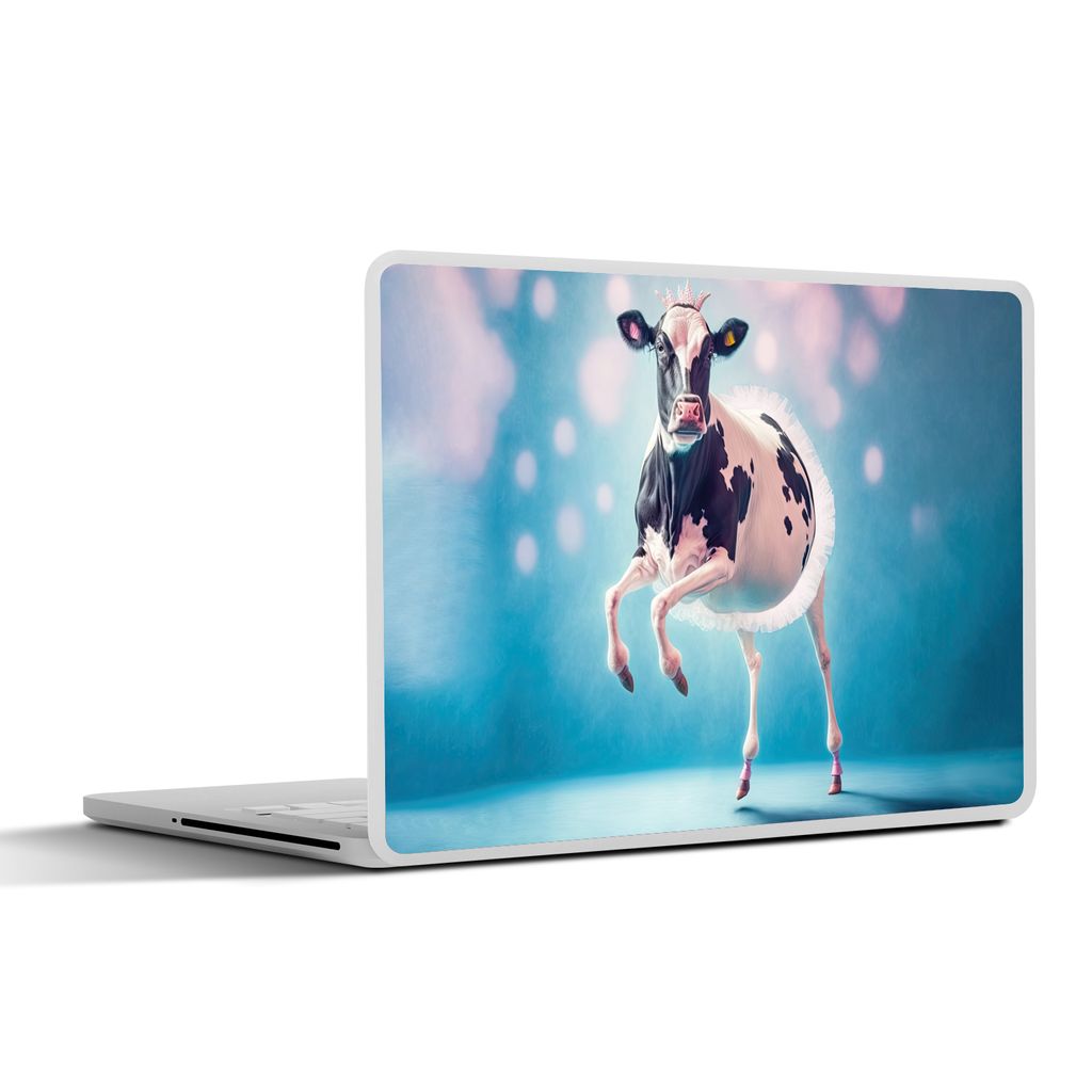 MuchoWow Laptop Aufkleber Sticker Cover Kuh - Krone - Ballett - Blau - Rosa - Kinder 30x22 cm - Laptop-Sticker