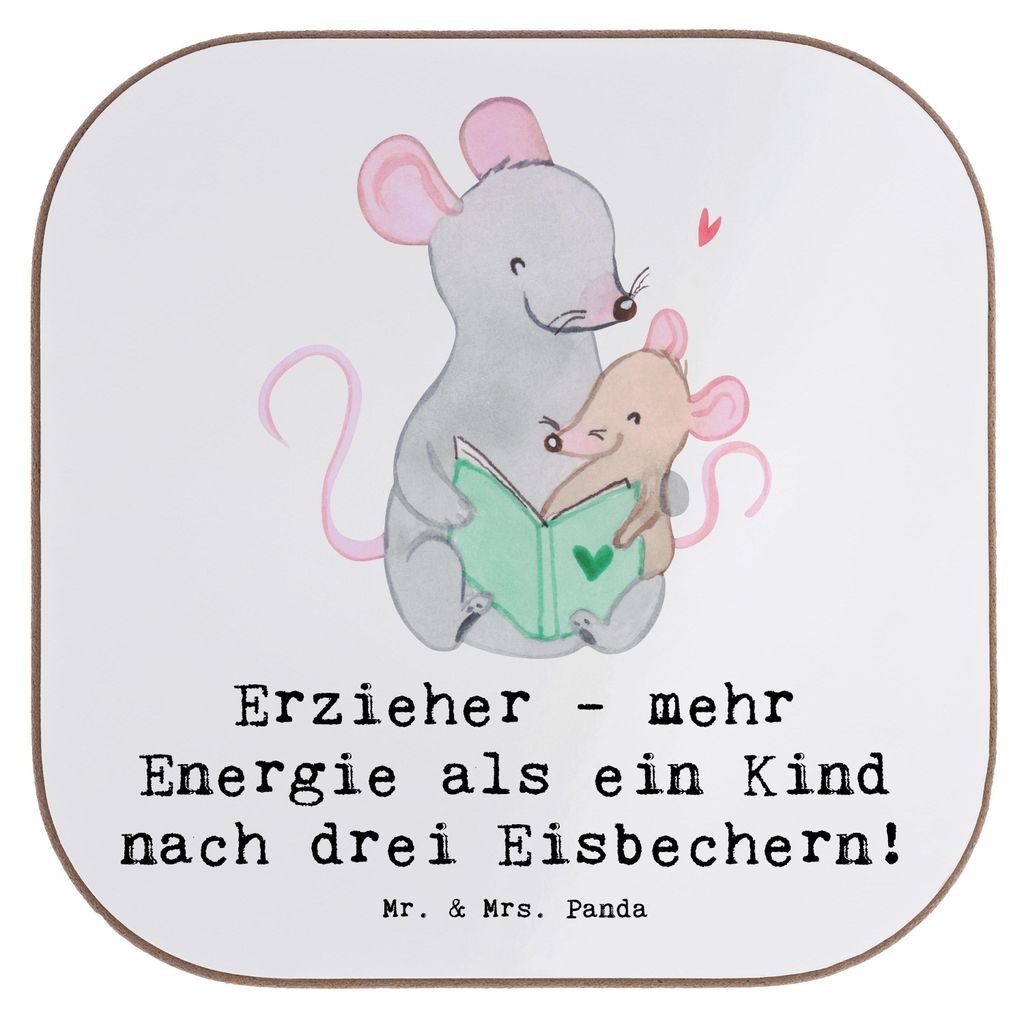 Mr. & Mrs. Panda Tassenuntersetzer Erzieher Energie - Weiß - Geschenk, Tischuntersetzer, Untersetzer für Gläser, Pädagogik, Berufsprodukte, gl...