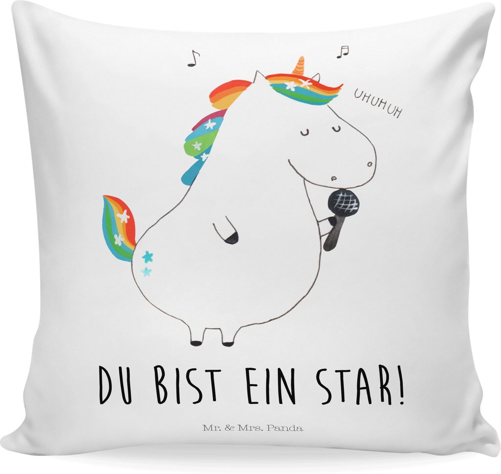Mr. & Mrs. Panda Kuschel Kissen Einhorn Sänger - Weiß - Geschenk, Fest, Sofakissen, für sofa, Kuschelkissen, Zierkissen, Disco, Unicorn, couch, ...