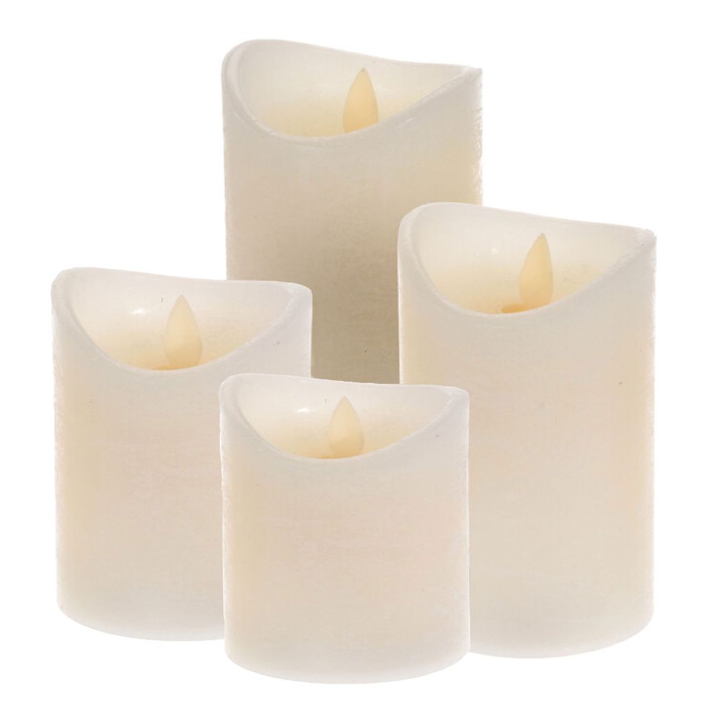 ToCi 4er-Set LED Kerzen Timer bewegliche Flamme flammenlose Echtwachskerze Weiß