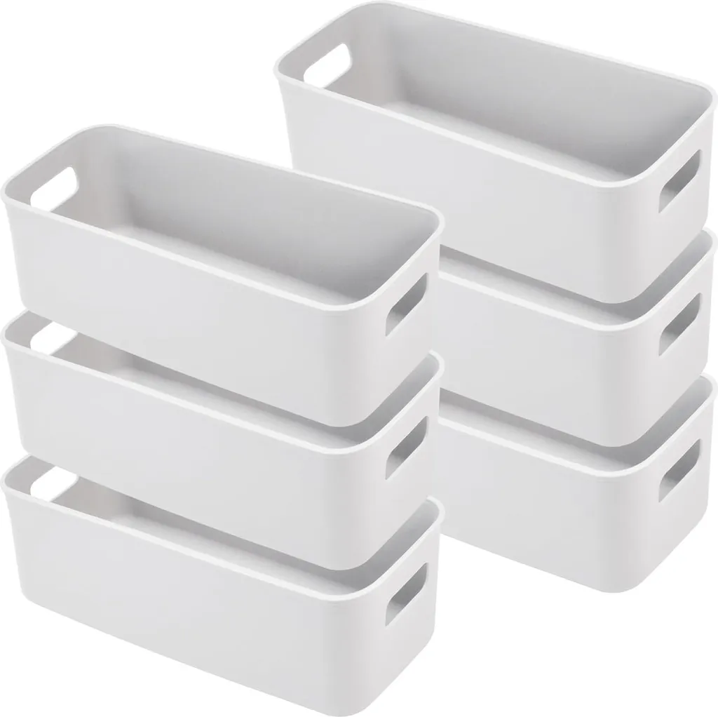 Lot de 6 corbeilles de rangement rectangulaires gris en plastique rigide