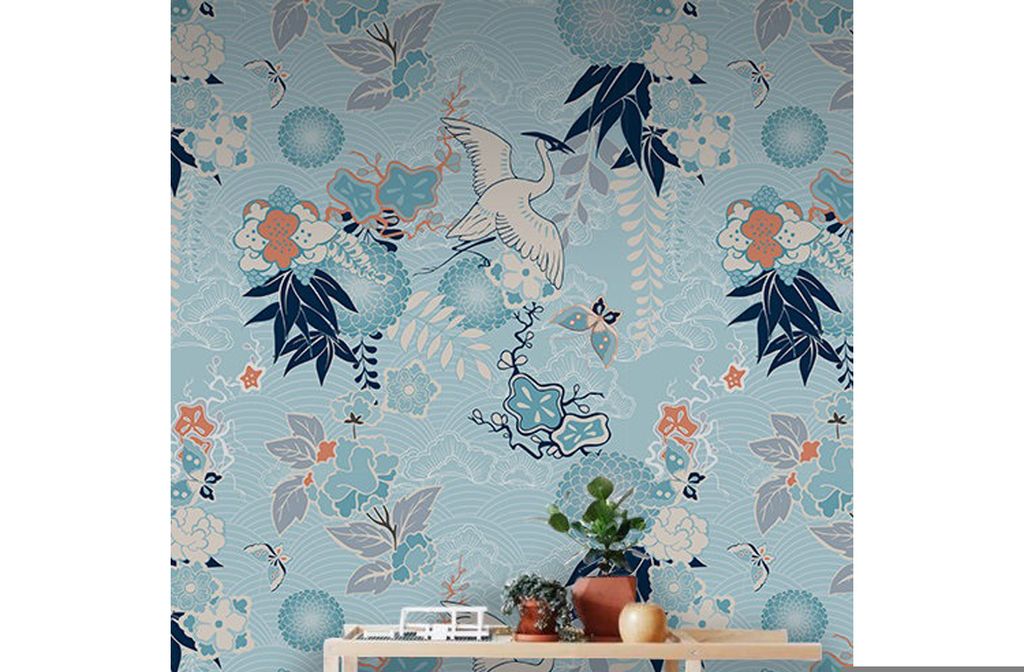 Coloray Fototapete 360x250 cm An Einer Wand Latex Latextapete - Kimono-Kranblumen-Foto