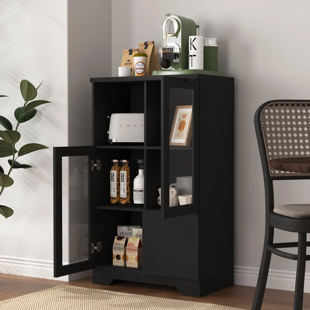 Buffet Moderne Noir MODFU : Solution de Rangement Compact en MDF 100cm - 7